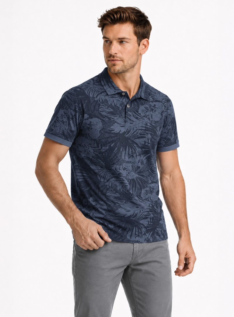 POLERA PRINT PIQUE REGULAR FIT AZUL ARROW - 1