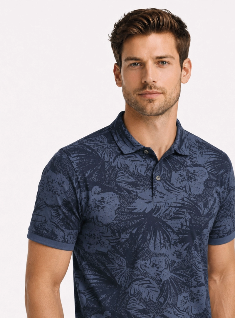 POLERA PRINT PIQUE REGULAR FIT AZUL ARROW - 3