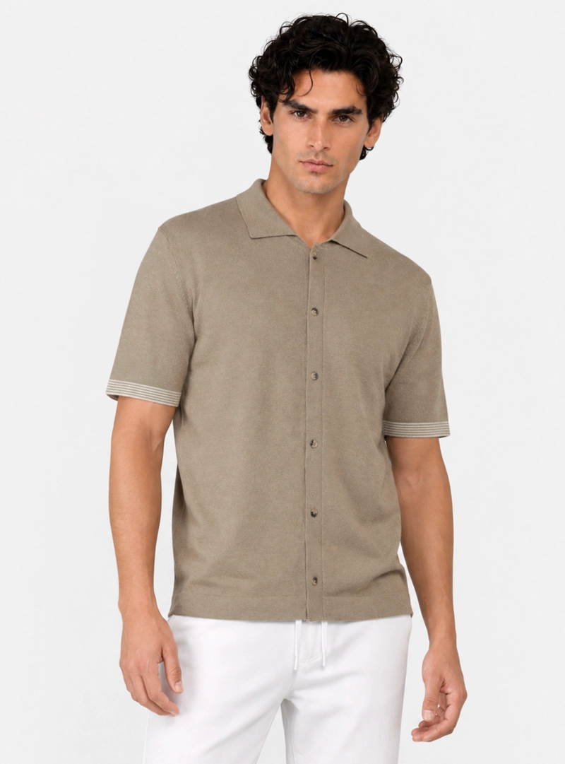 POLERA TEJIDA LINO-ALGODON REGULAR FIT CAFE  ARROW - 1