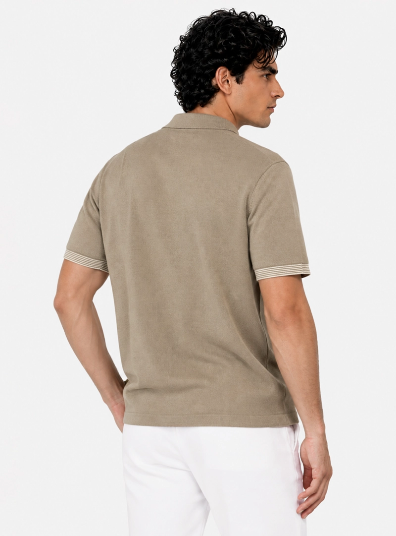 POLERA TEJIDA LINO-ALGODON REGULAR FIT CAFE  ARROW - 2