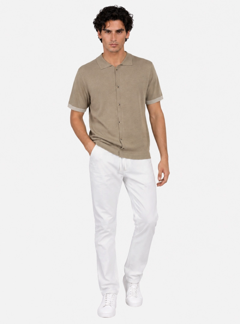 POLERA TEJIDA LINO-ALGODON REGULAR FIT CAFE  ARROW - 3