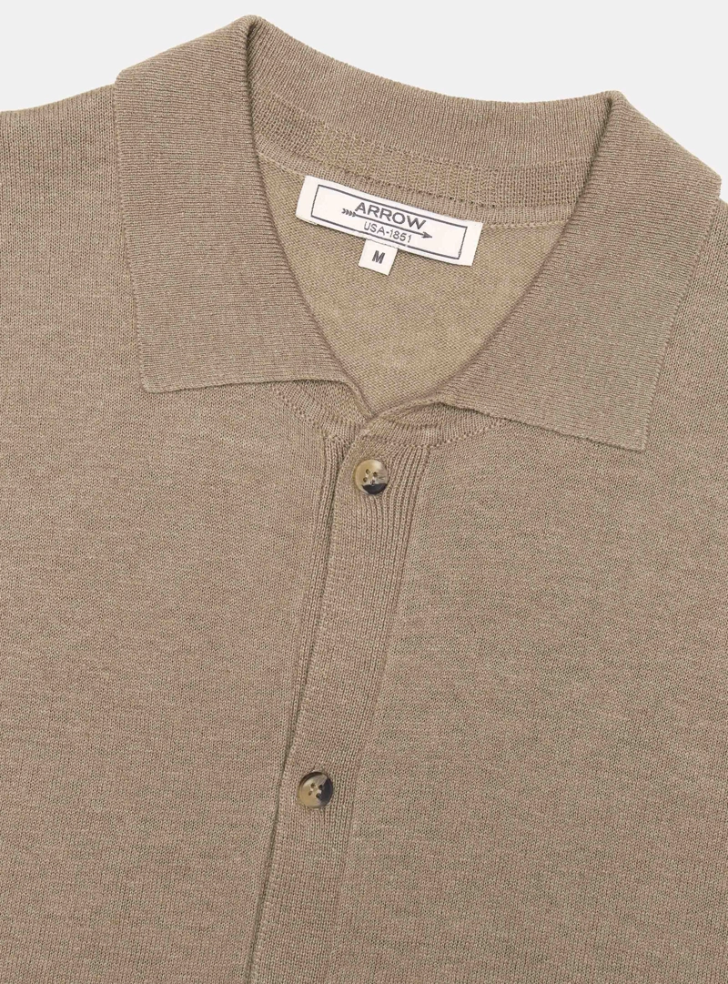 POLERA TEJIDA LINO-ALGODON REGULAR FIT CAFE  ARROW - 4