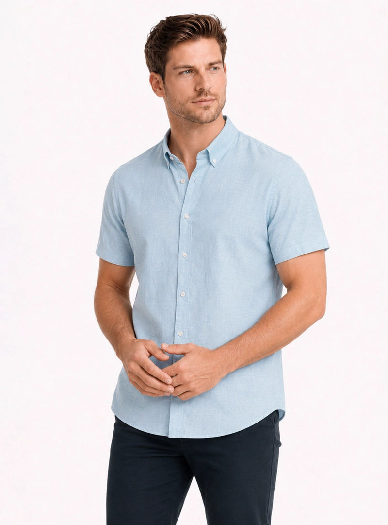 CAMISA LINO ALGODON REGULAR FIT CELESTE ARROW - 1