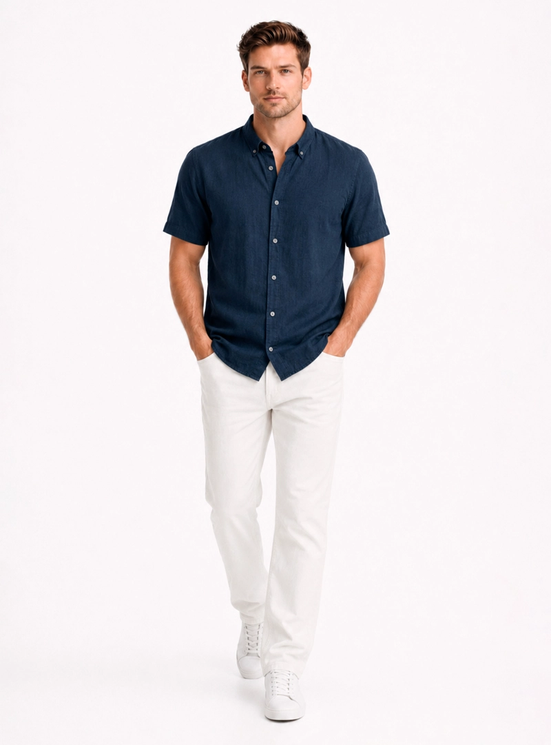 CAMISA LINO ALGODON REGULAR FIT AZUL ARROW - 4