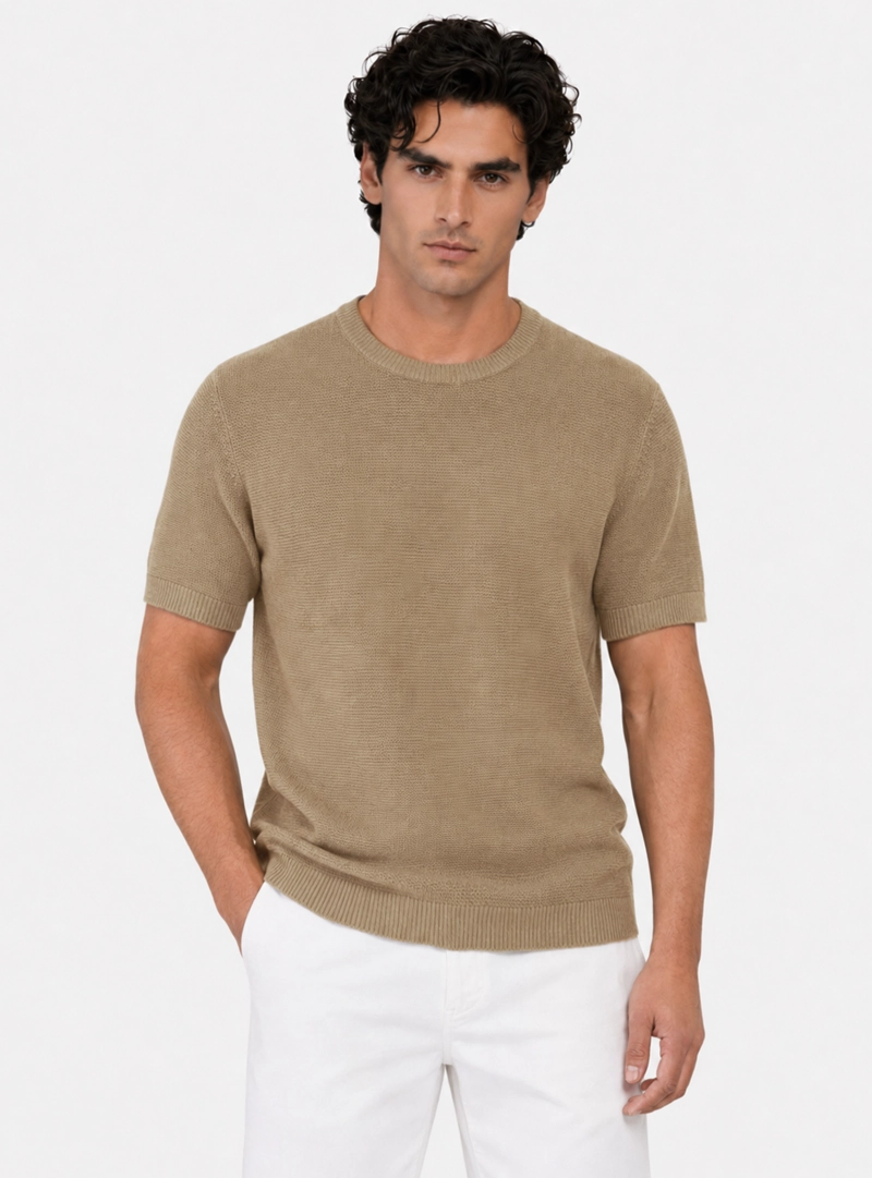 POLERA TEJIDA LINO-ALGODON REGULAR FIT CAFE  ARROW - 1