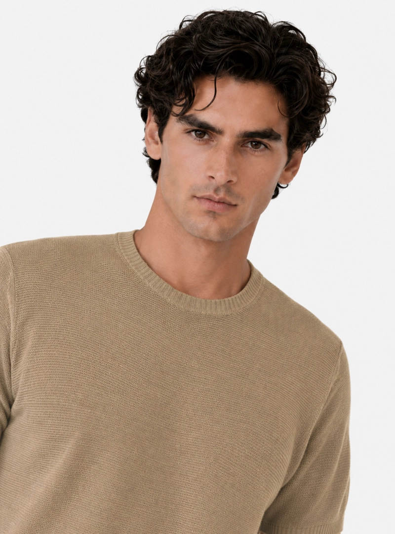 POLERA TEJIDA LINO-ALGODON REGULAR FIT CAFE  ARROW - 3