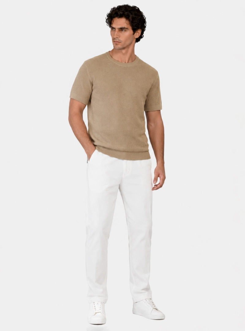 POLERA TEJIDA LINO-ALGODON REGULAR FIT CAFE  ARROW - 4