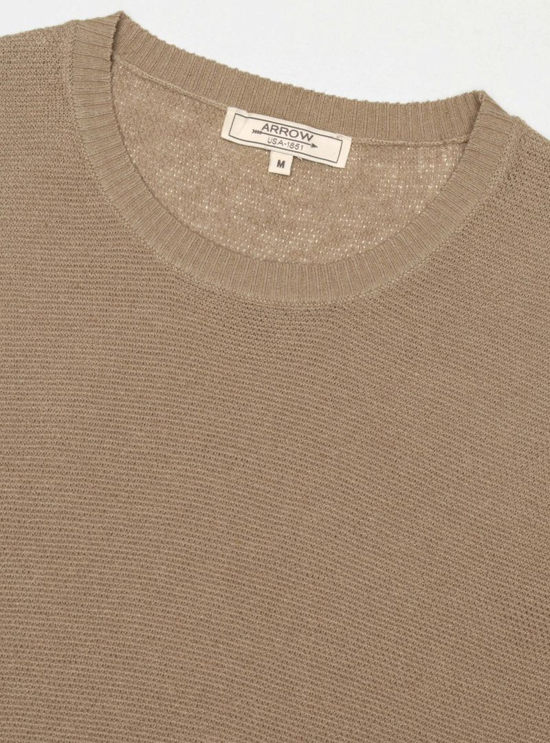 POLERA TEJIDA LINO-ALGODON REGULAR FIT CAFE  ARROW - 5