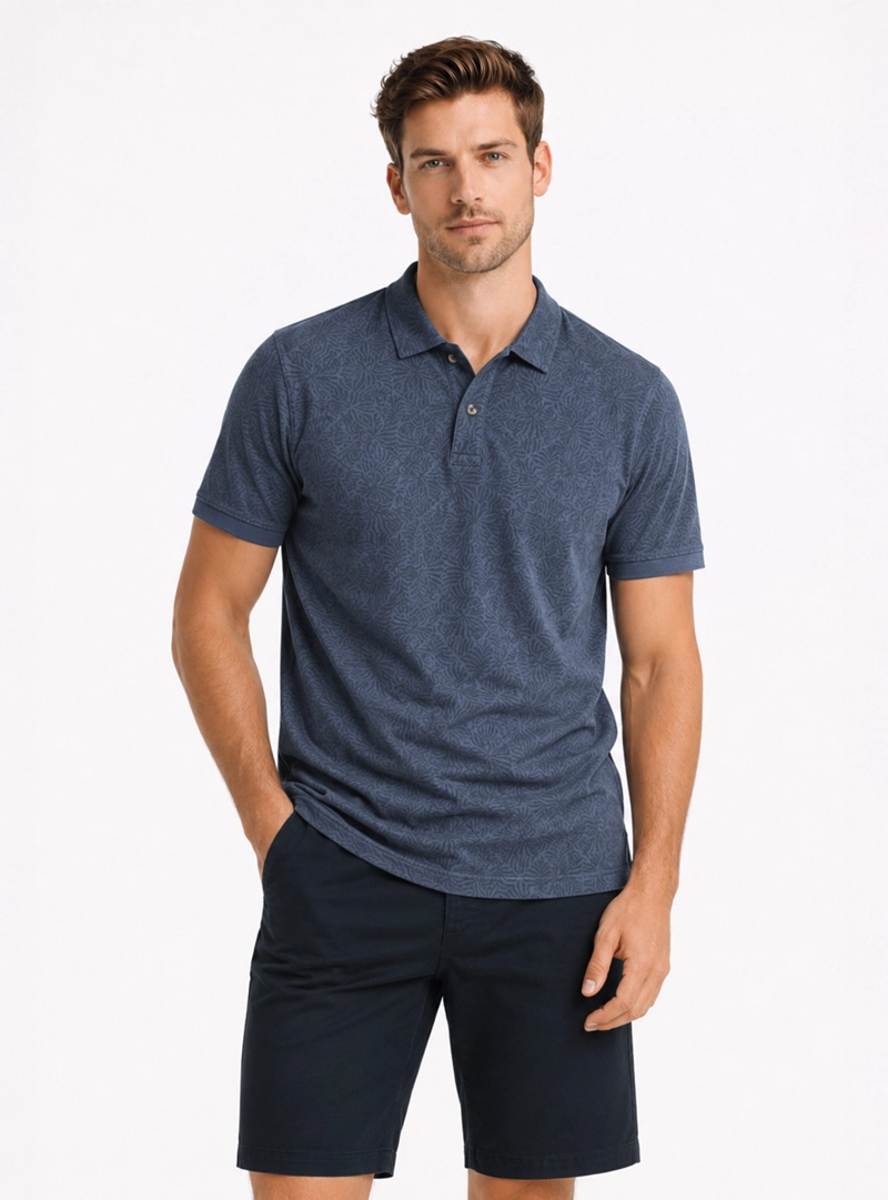 POLERA PRINT PIQUE REGULAR FIT AZUL ARROW - 1