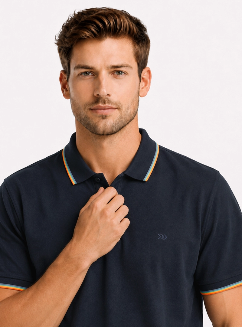 POLERA PIQUE REGULAR FIT AZUL MARINO ARROW - 3
