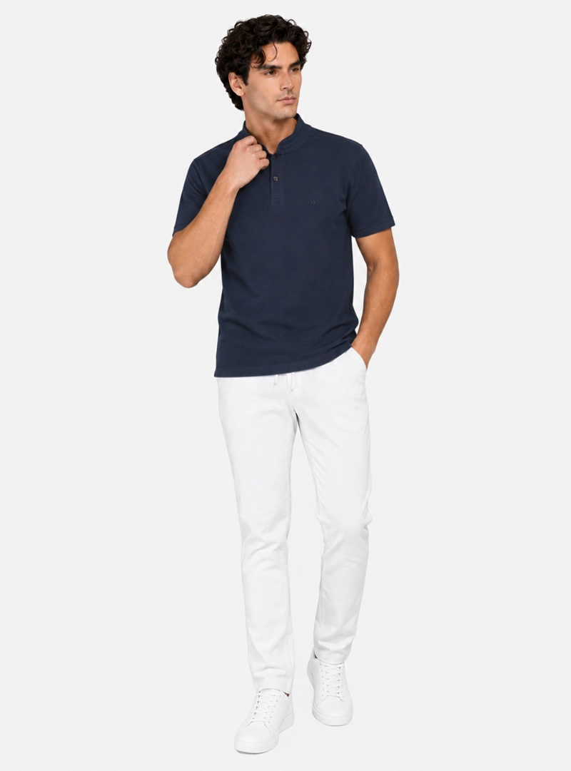 POLERA CUELLO MAO REGULAR FIT AZUL ARROW - 4