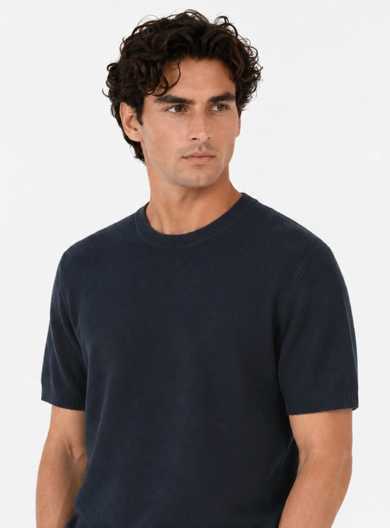 POLERA TEJIDA LINO-ALGODON REGULAR FIT AZUL MARINO ARROW - 3