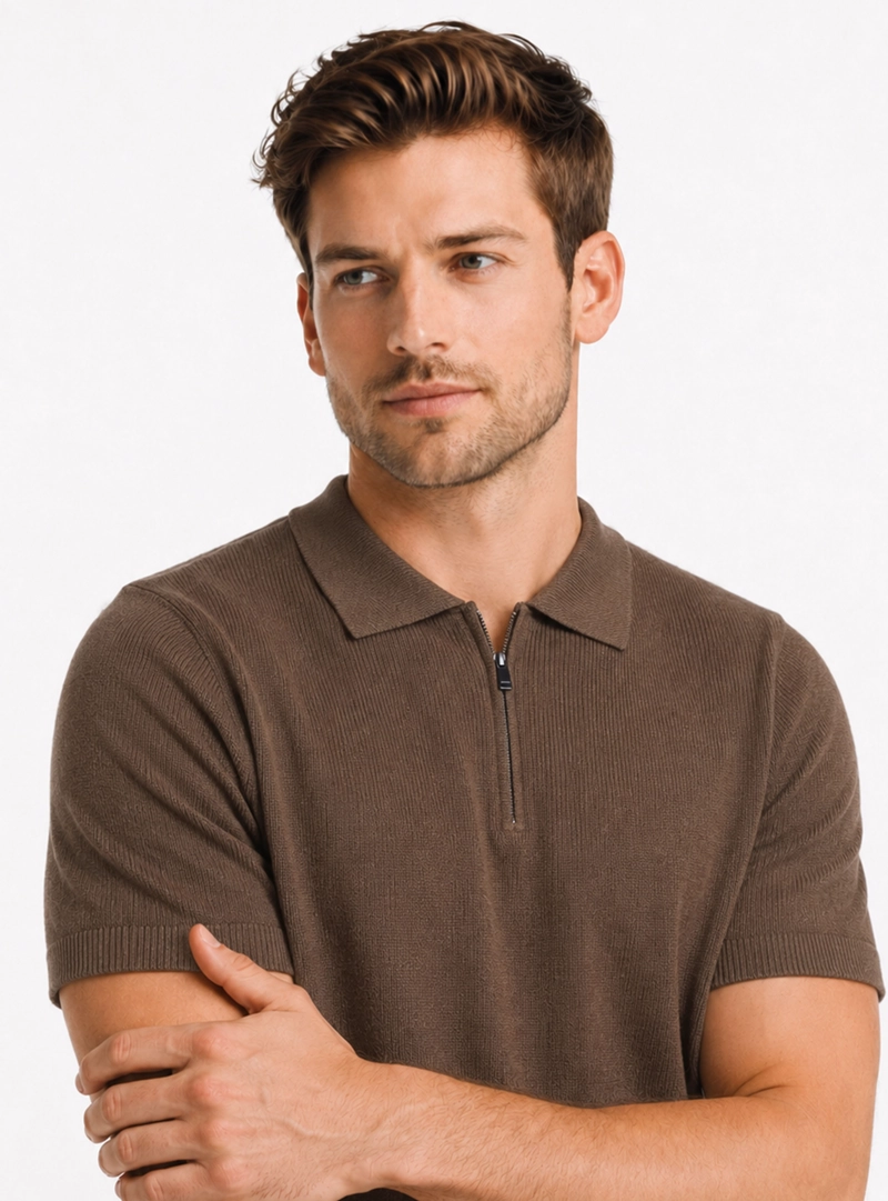 POLERA TEJIDA HALF ZIPPER REGULAR FIT CAFE  ARROW - 3