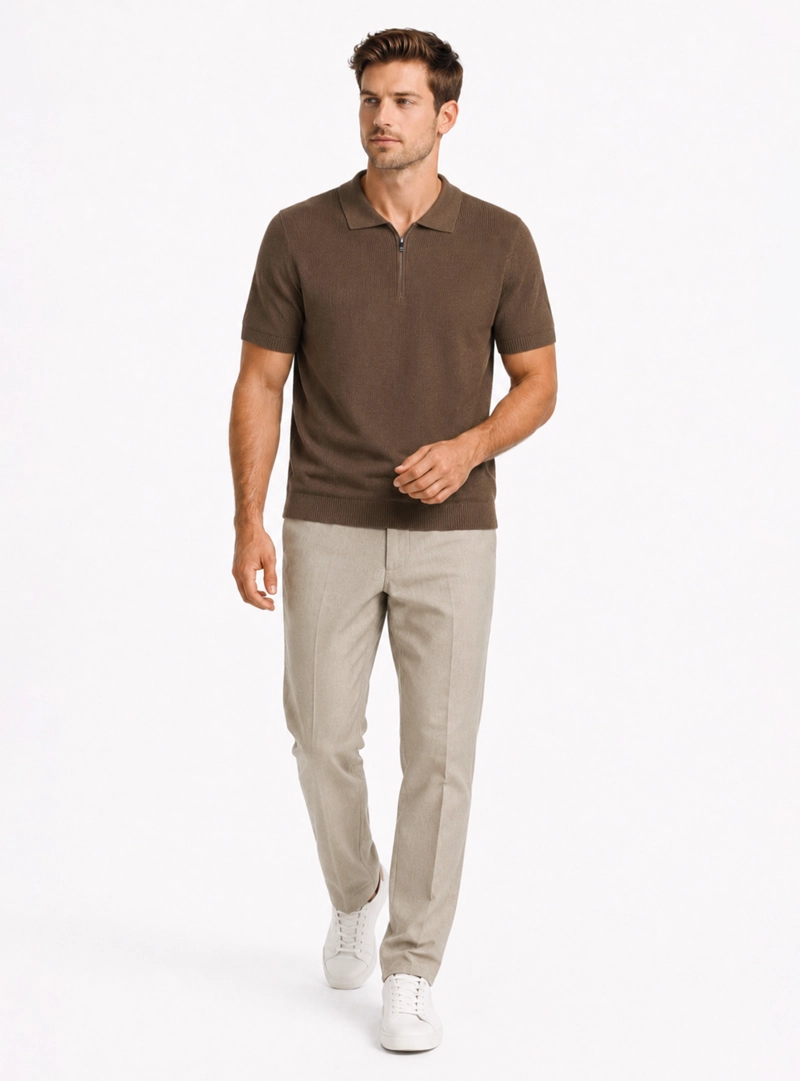 POLERA TEJIDA HALF ZIPPER REGULAR FIT CAFE  ARROW - 4