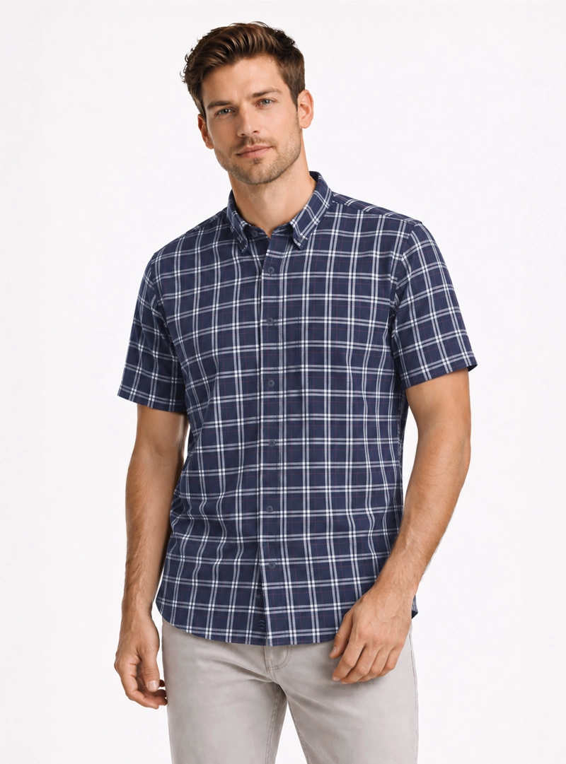 CAMISA A CUADROS REGULAR FIT AZUL ARROW - 1