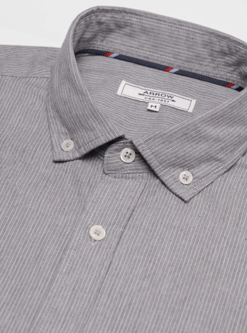 CAMISA A RAYAS REGULAR FIT GRIS OSCURO ARROW - 5