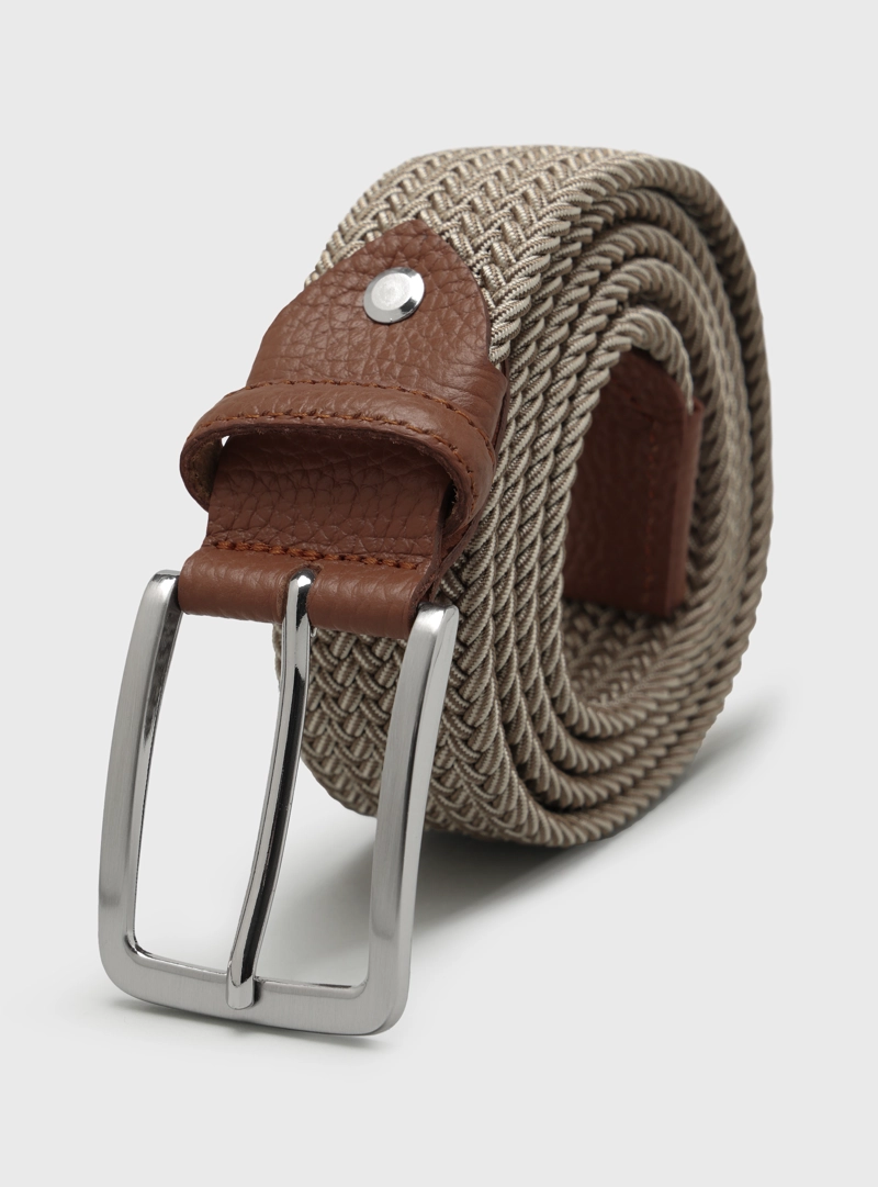 CINTURON ELASTICO TRENZADO BEIGE ARROW - 1
