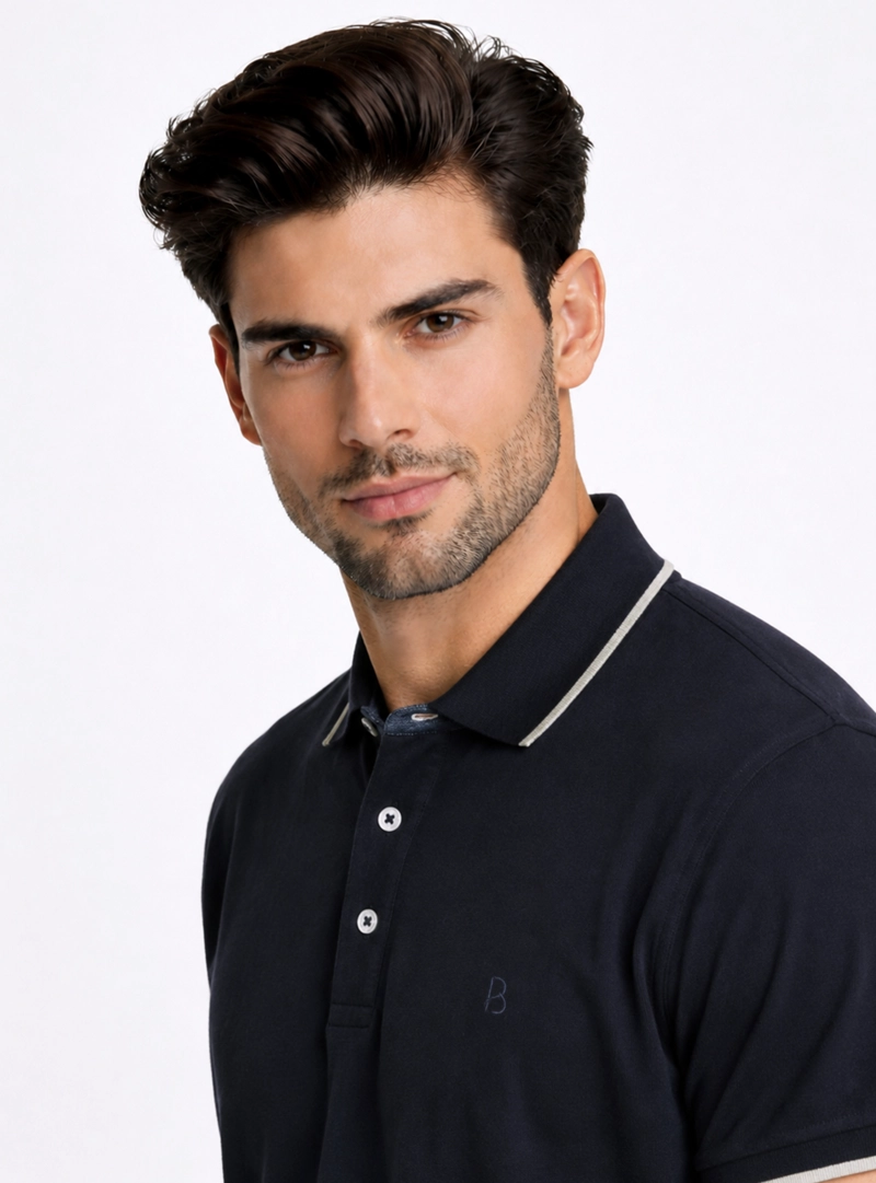 POLERA PIQUE REGULAR FIT AZUL MARINO PIERO BUTTI - 3