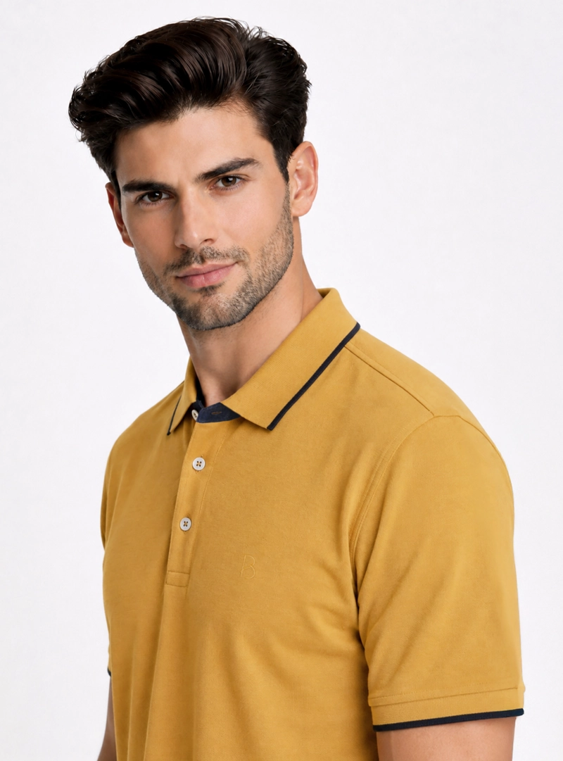 POLERA PIQUE REGULAR FIT MOSTAZA PIERO BUTTI - 3