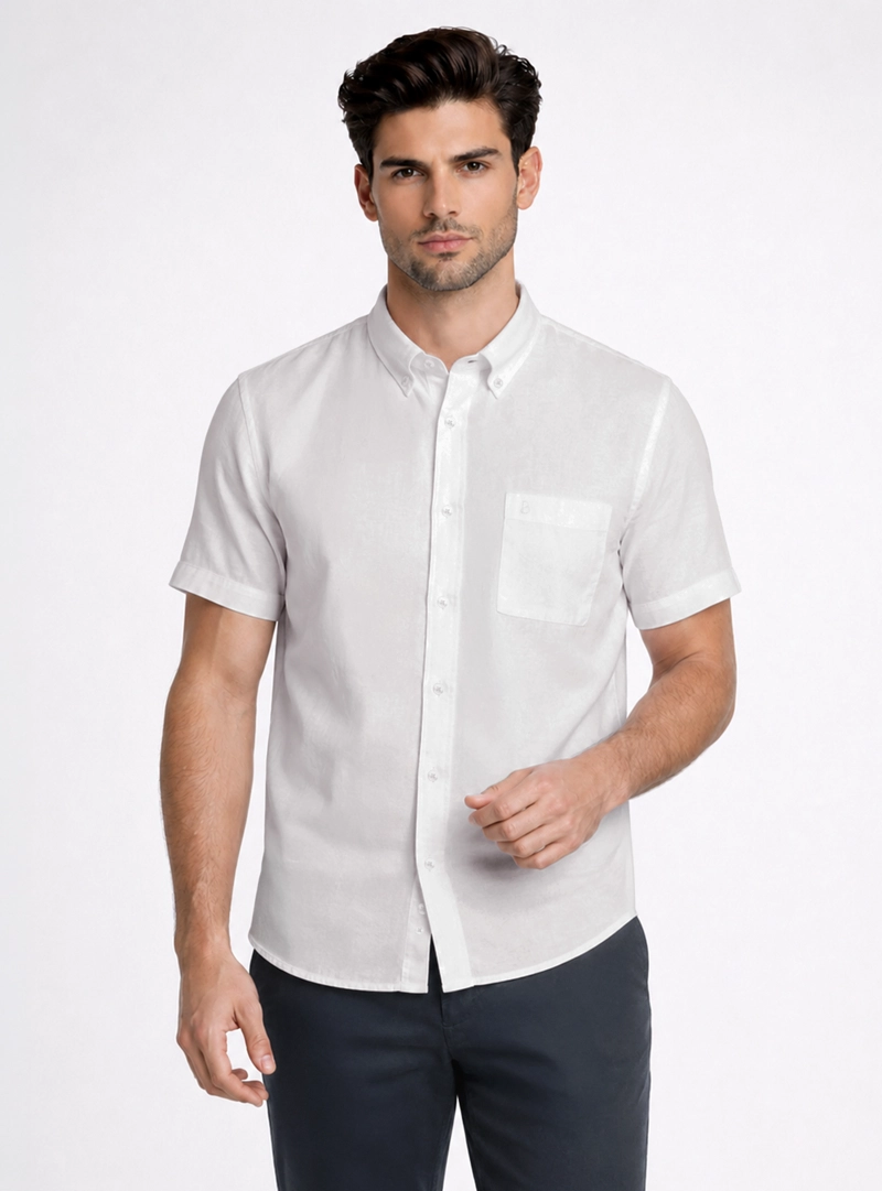 CAMISA LINO-ALGODON REGULAR FIT BLANCO PIERO BUTTI - 1