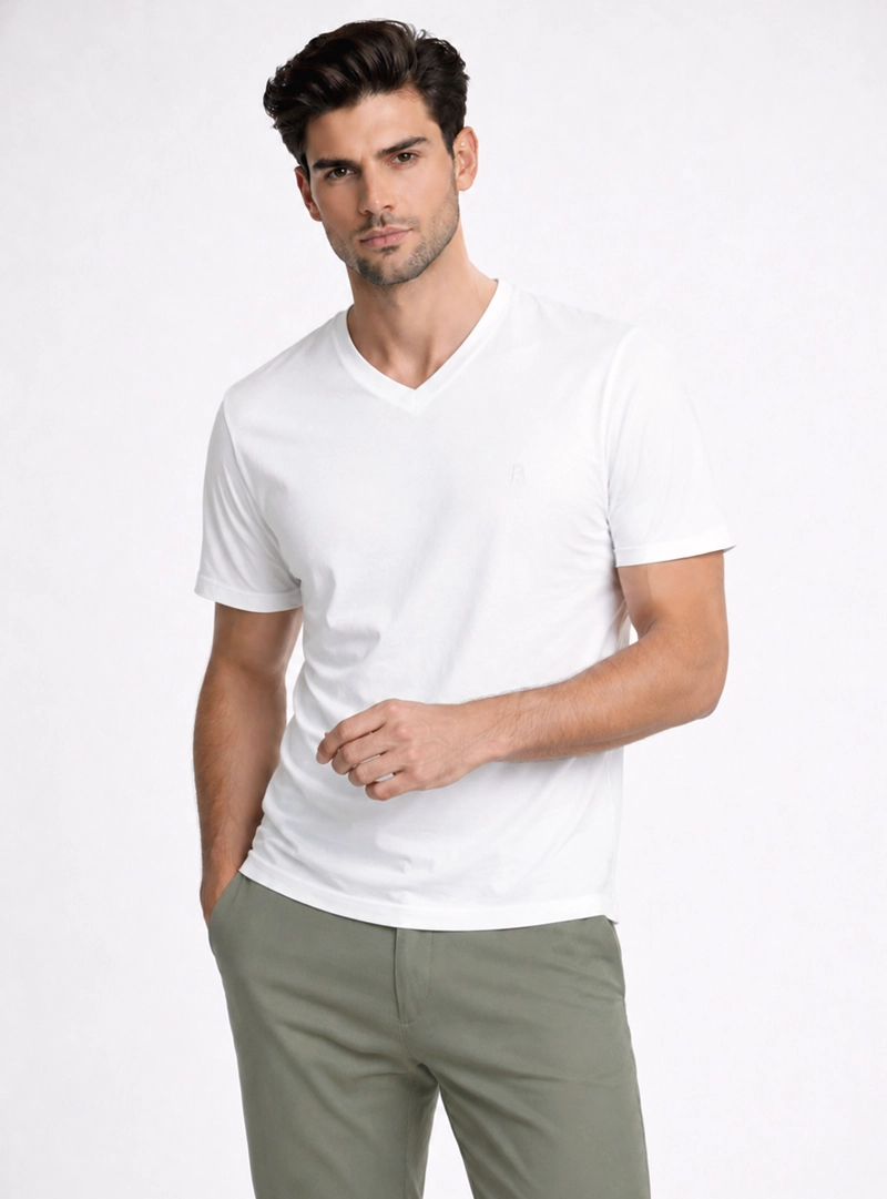 POLERA CUELLO V REGULAR FIT BLANCO PIERO BUTTI - 1
