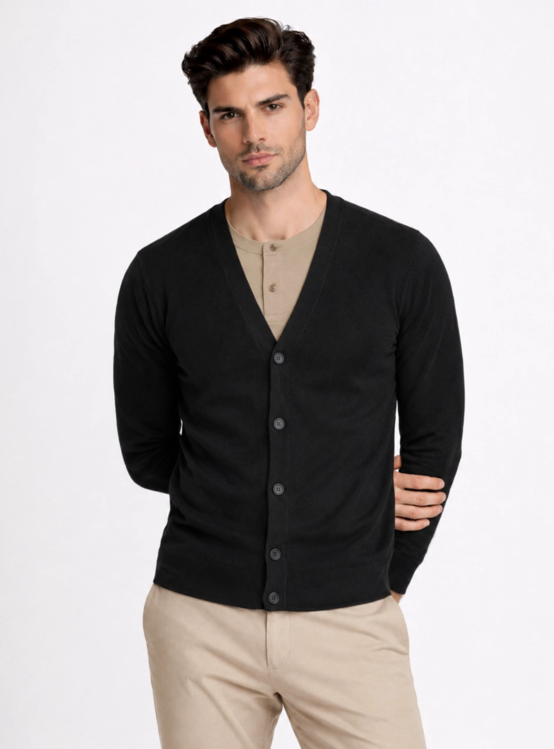 CARDIGAN TEXTURADO REGULAR FIT NEGRO PIERO BUTTI - 1
