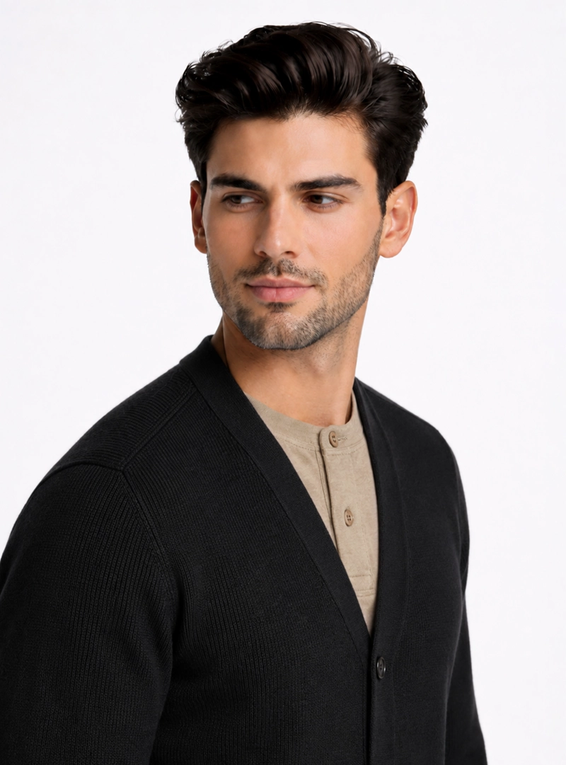 CARDIGAN TEXTURADO REGULAR FIT NEGRO PIERO BUTTI - 3