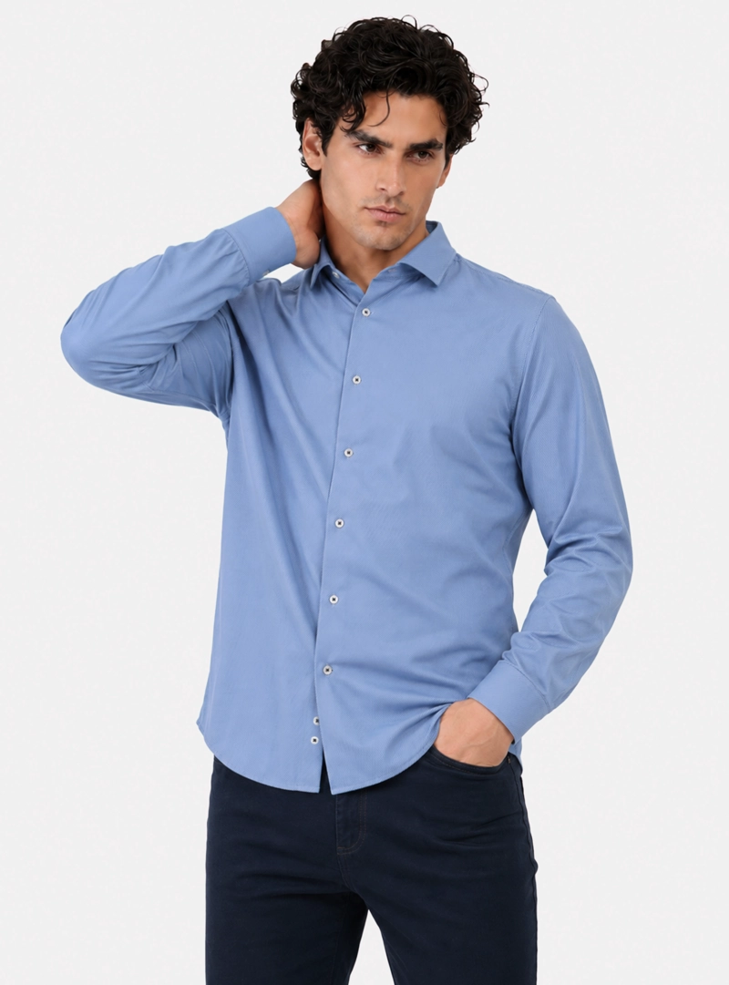 CAMISA SPANDEX NON IRON REGULAR FIT AZUL ARROW - 1