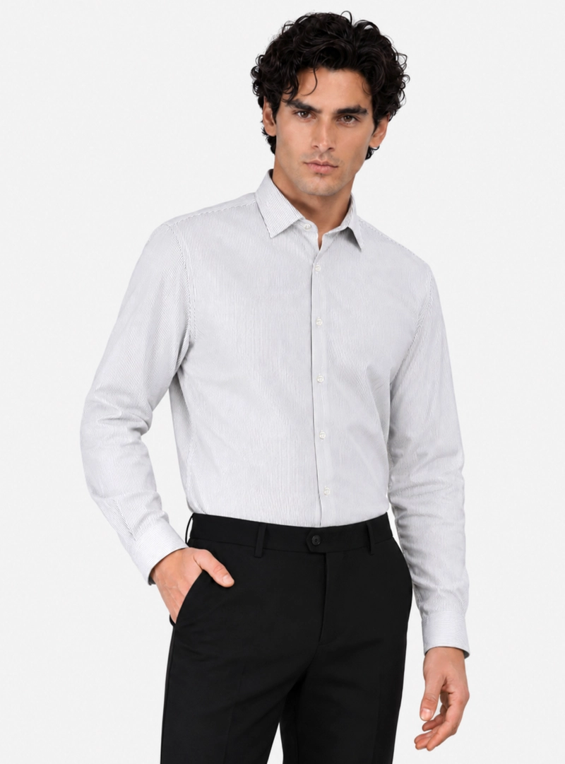 CAMISA FORMAL A RAYAS TAILORED FIT GRIS ARROW - 1