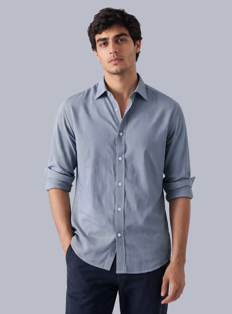 CAMISA A RAYAS SPANDEX SLIM FIT AZUL ARROW - 1