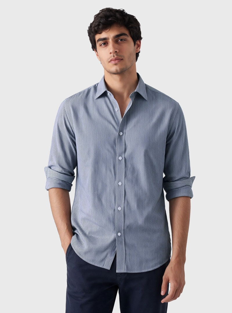 CAMISA A RAYAS SPANDEX SLIM FIT AZUL ARROW - 1