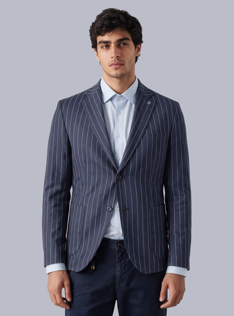 BLAZER RAYAS SPANDEX TAILORED FIT AZUL OSCURO ARROW - 1