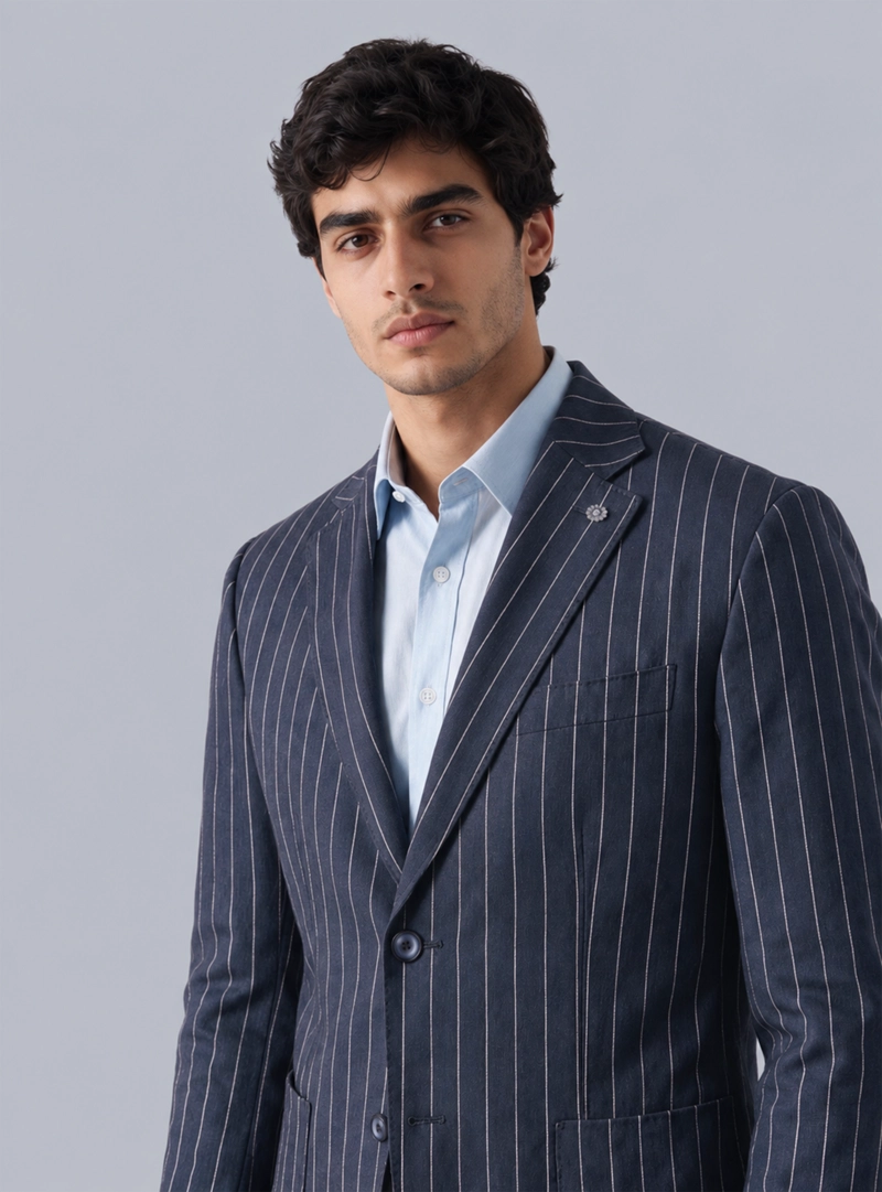 BLAZER RAYAS SPANDEX TAILORED FIT AZUL OSCURO ARROW - 3