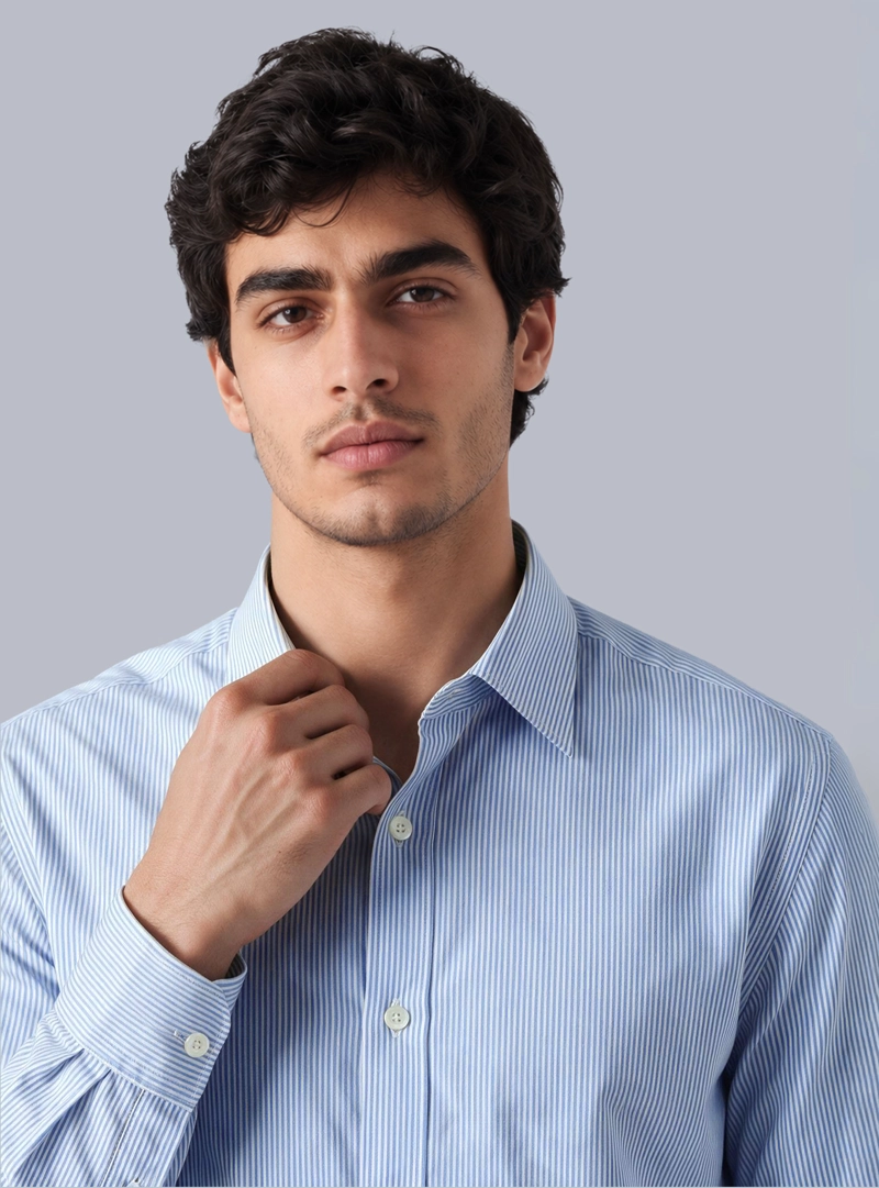 CAMISA A RAYAS SPANDEX SLIM FIT CELESTE ARROW - 3