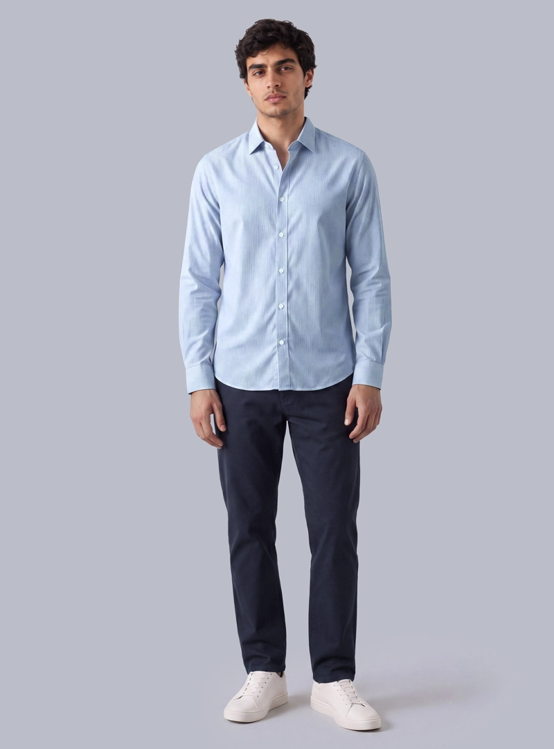 CAMISA A RAYAS SPANDEX SLIM FIT CELESTE ARROW - 4