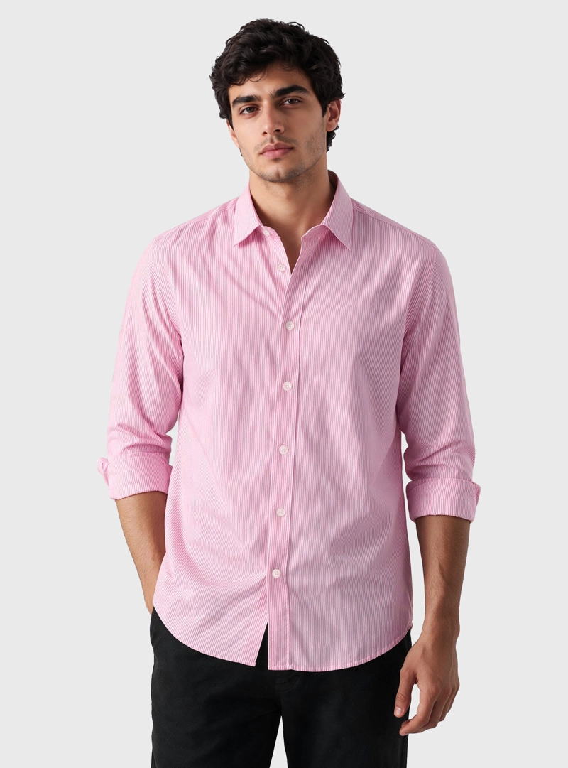 CAMISA A RAYAS SPANDEX SLIM FIT ROSADO ARROW - 1