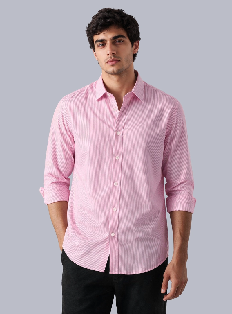 CAMISA A RAYAS SPANDEX SLIM FIT ROSADO ARROW - 1