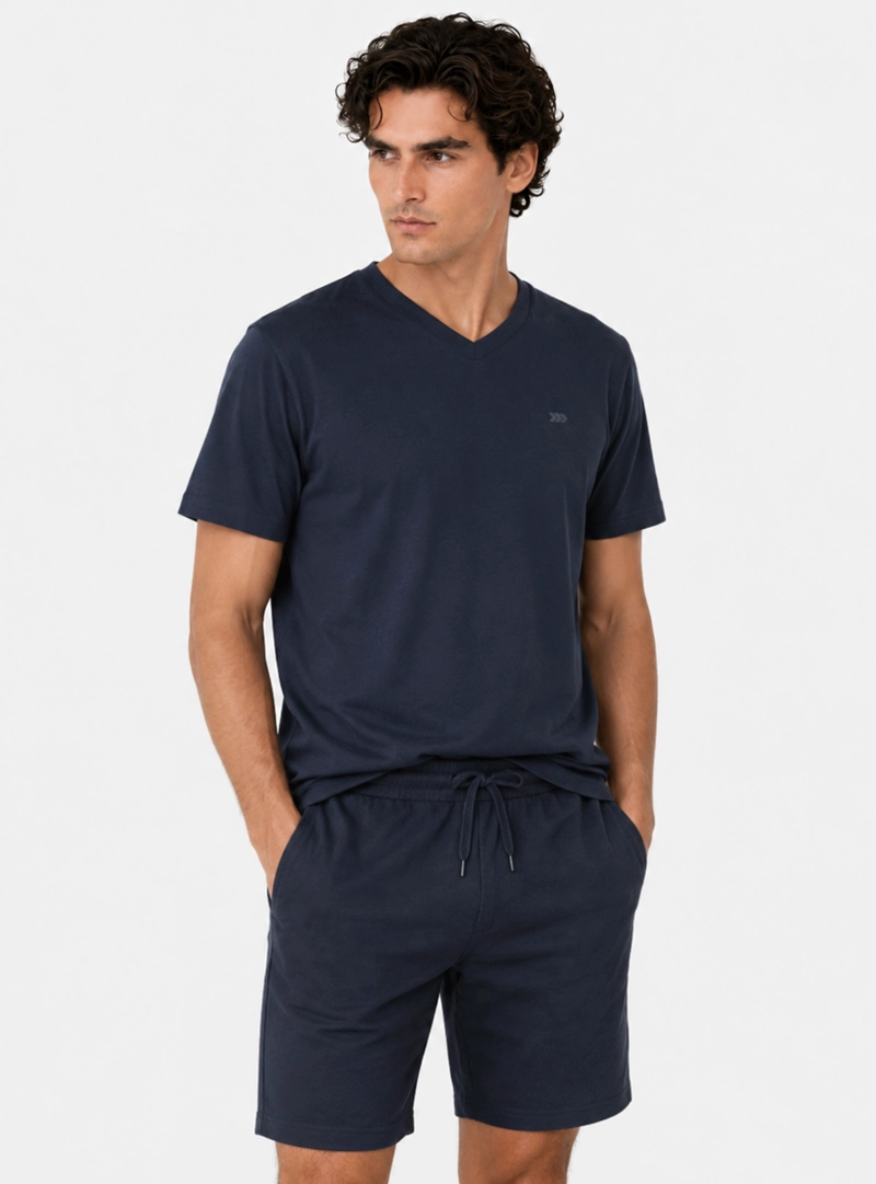 PIJAMA CORTO CUELLO V REGULAR FIT AZUL ARROW - 1