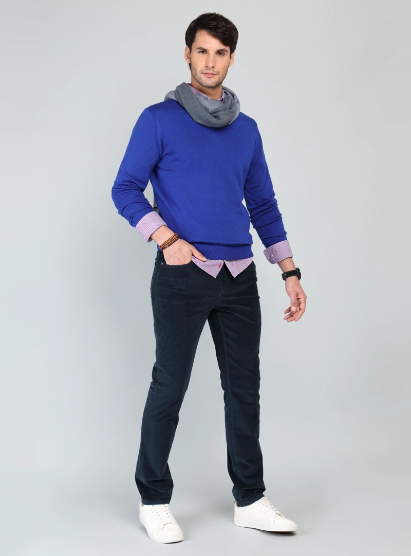 PANTALON COTELE SPANDEX REGULAR FIT AZUL ARROW - 4