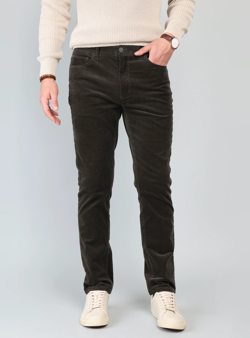 PANTALON COTELE SPANDEX REGULAR FIT CAFE ARROW - 1