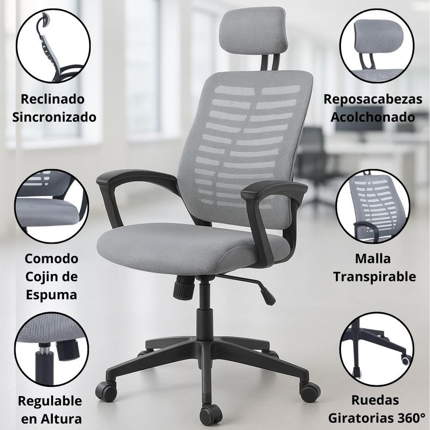 SILLA OFICINA MIDTOWN MESH GRIS CABEZAL - 6