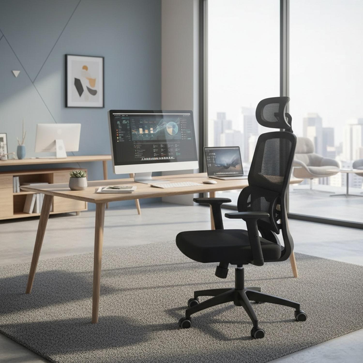 SILLA DE OFICINA EJECUTIVA MESH ERGONOMICA NEGRO - 8