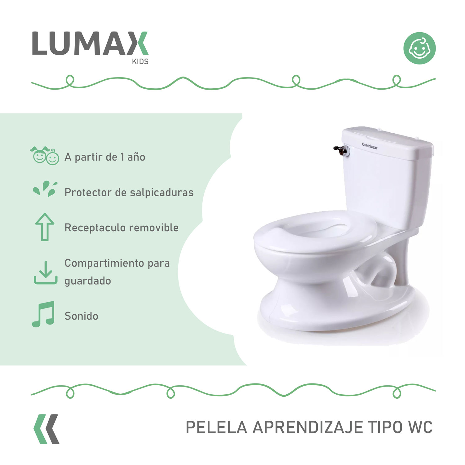 PELELA ZGS-542 APRENDIZAJE TIPO WC SONIDO CISTERNA VARIOS COLORES CELESTE - 2
