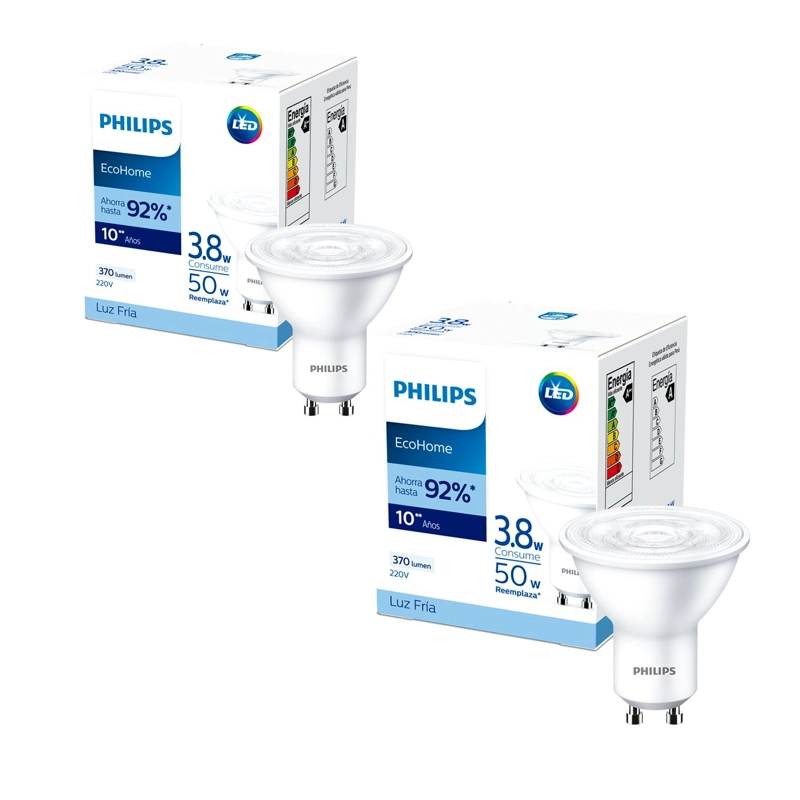 PACK 2 AMPOLLETAS LED PHILIPS GU10 3.8W LUZ FRIA - 1