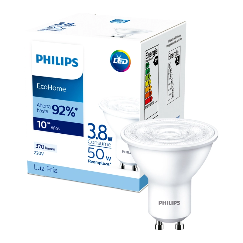 PACK 2 AMPOLLETAS LED PHILIPS GU10 3.8W LUZ FRIA - 3