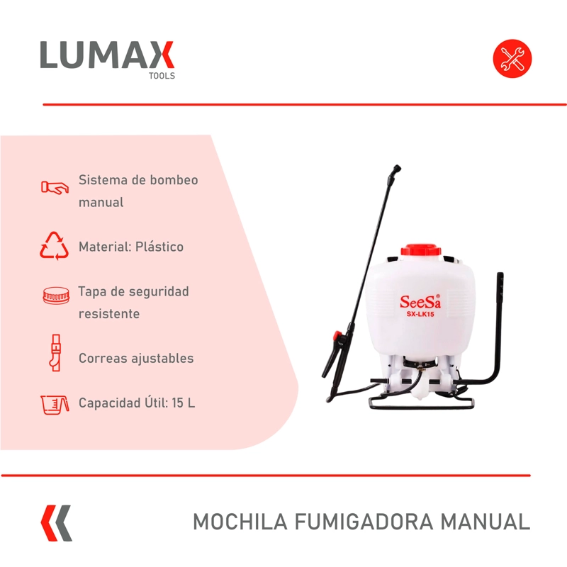 FUMIGADORA DE ESPALDA MANUAL 15 LTS PULVERIZADORA - 4