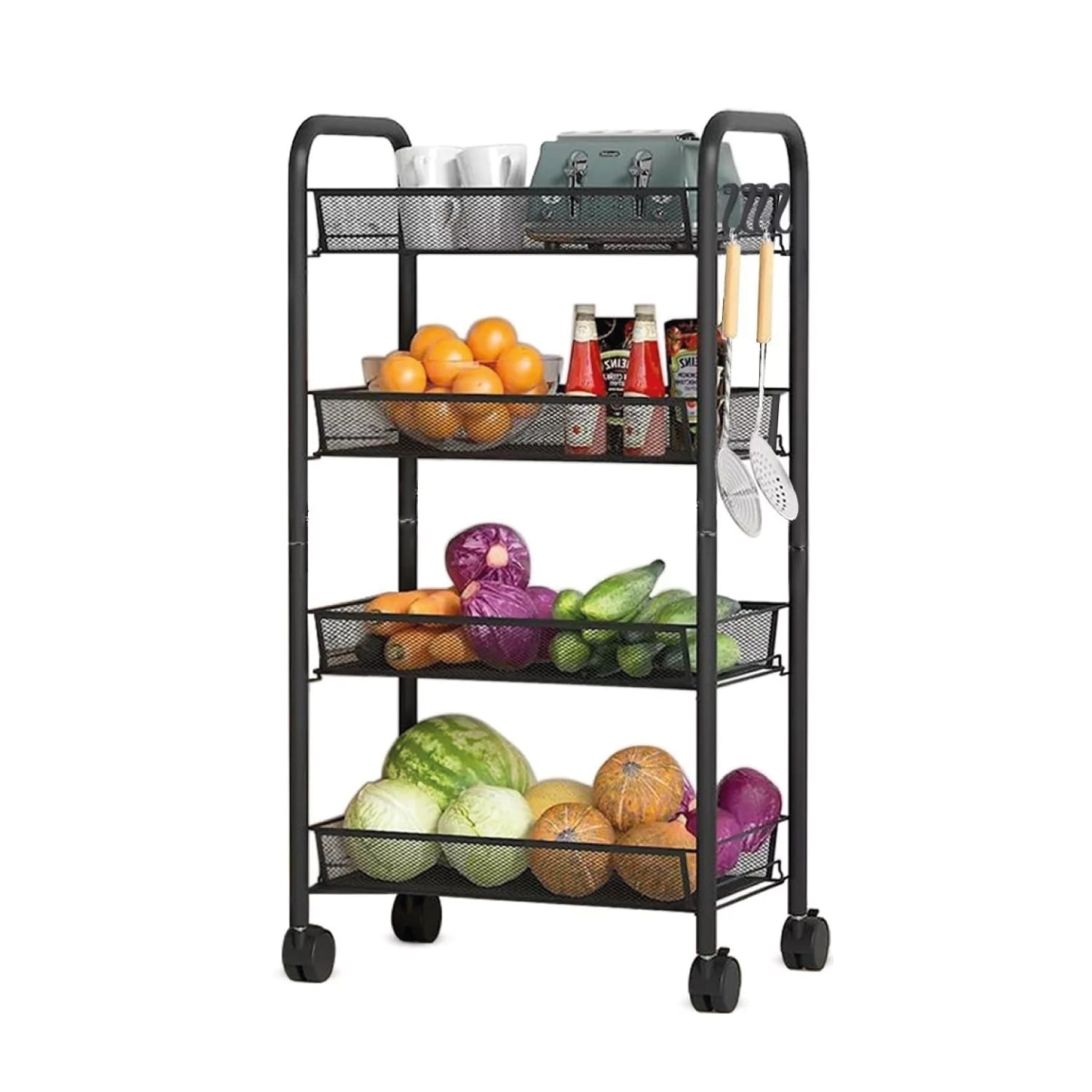 CARRITO ORGANIZADOR 4 NIVELES CON RUEDAS NEGRO - 1