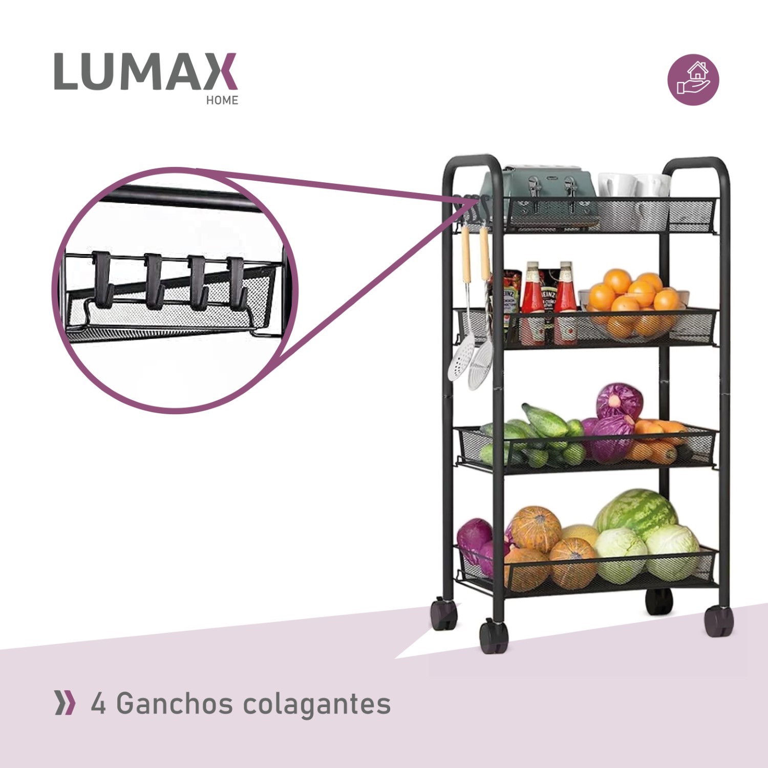 CARRITO ORGANIZADOR 4 NIVELES CON RUEDAS NEGRO - 5