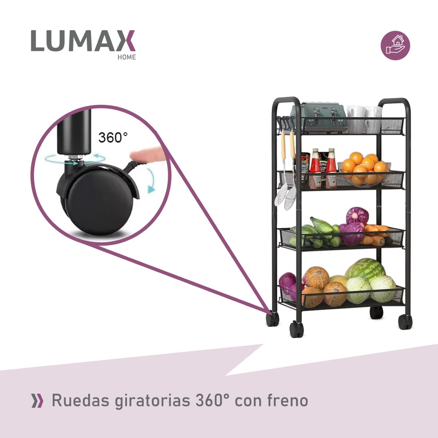 CARRITO ORGANIZADOR 4 NIVELES CON RUEDAS NEGRO - 7