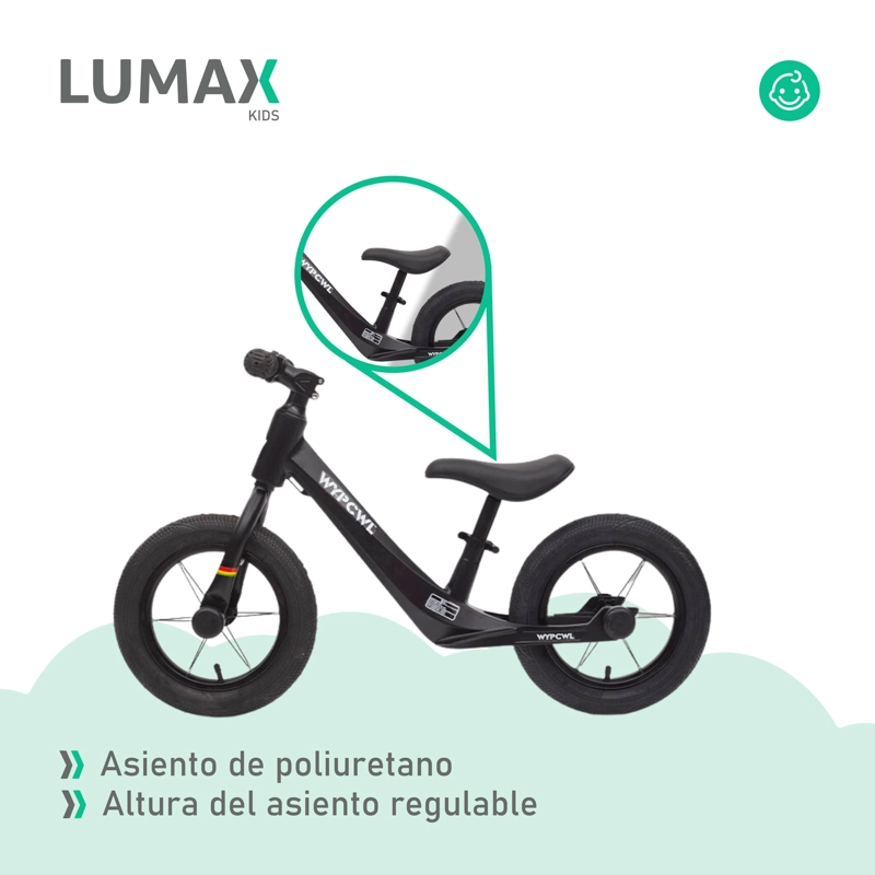 BICICLETA SIN PEDALES APRENDIZAJE NIÑOS PATACLETA NEGRA - 7